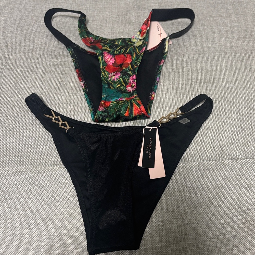 Set of two Victoria's Secret Black and Floral Bikini sz XS